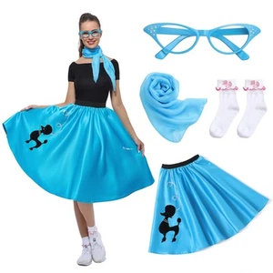 Women Sock Hop Costume Adult 1950s Poodle Dress Costume 50s Poodle Skirt wit - Picture 1 of 7