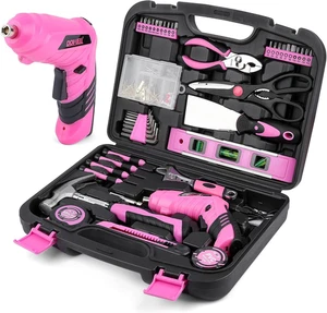 143 Pcs Pink Homeowner Tool Set with 3.6V Cordless Screwdriver General Household - Picture 1 of 12