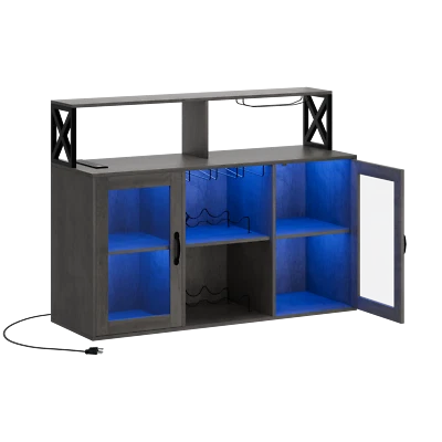 Gabinete de bar de vinos para el hogar gabinete de estante para vasos de licor con toma de corriente y luz LED Foto 1 de 4