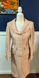 Albert Nipon zweiteiliges Jacke Rock Anzug Set rosa geometrisch Gr. 2 extra klein XS - Bild 1 von 11