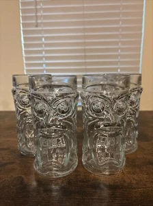 4 ANCHOR HOCKING Screaming TIKI Clear Glass High Relief, Mug, Hawaii 16oz Beer - Picture 1 of 2