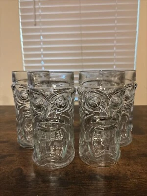 4 ANCHOR HOCKING Screaming TIKI Прозрачное Стекло Высокий Рельеф, Кружка, Гавайи 16 унций Пиво - Изображение 1 из 2