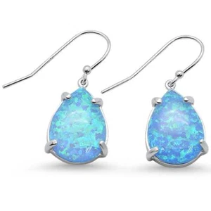 Blue Opal Pear Shape Dangle .925 Sterling Silver Earrings - Picture 1 of 2
