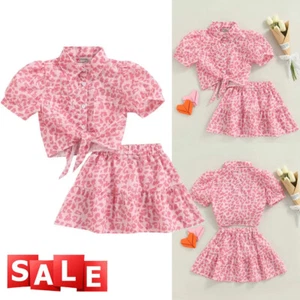 2PCS Toddler Kids Baby Girls Clothes Outfits Button Tops+Pink Leopard Skirt Set - Picture 1 of 9
