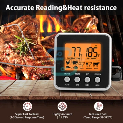 Digital Oven Thermometer Kitchen Meat Thermometer Countdown/Timer LCD Backlight - Bild 1 von 4