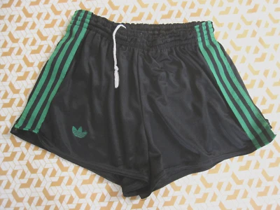 Short Adidas Ventex Noir et vert Vintage Polyamide Foorball 70'S - M - Photo 1/4