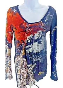 Top Desigual Para Mujer Manga Larga Multicolor Abstracto Estampado Gráfico Boho M - Imagen 1 de 9