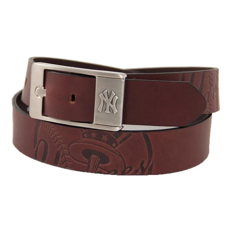 Men's Brown New York Yankees Brandish Leather Belt Cover