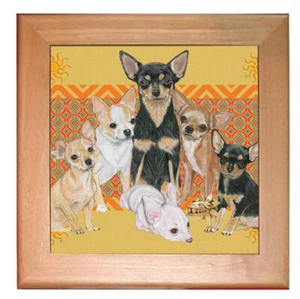 Chihuahua Dog Kitchen Ceramic Trivet Framed in Pine 8" x 8" - Picture 1 of 1