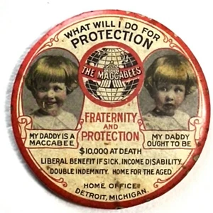 Vintage THE MACCABEES FRATERNITY AND PROTECTION 2" Celluloid Pocket Mirror - Imagen 1 de 3
