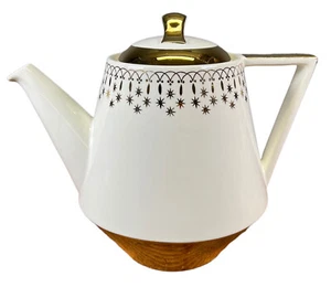 Hall China USA Flare Ware "GOLD LACE" Coffee Pot Gold Trim Atomic Stars - Picture 1 of 12