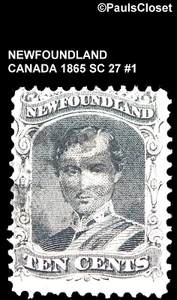 CANADA NEWFOUNDLAND 1865 SC 27 PRINCE ALBERT BLACK 10¢ UNG FINE #1 - Picture 1 of 2