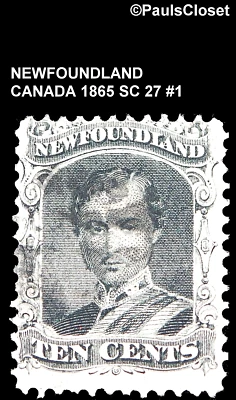 CANADA NEWFOUNDLAND  1865 SC 27 PRINCE ALBERT BLACK 10¢ UNG FINE #1 - Image 1 of 2
