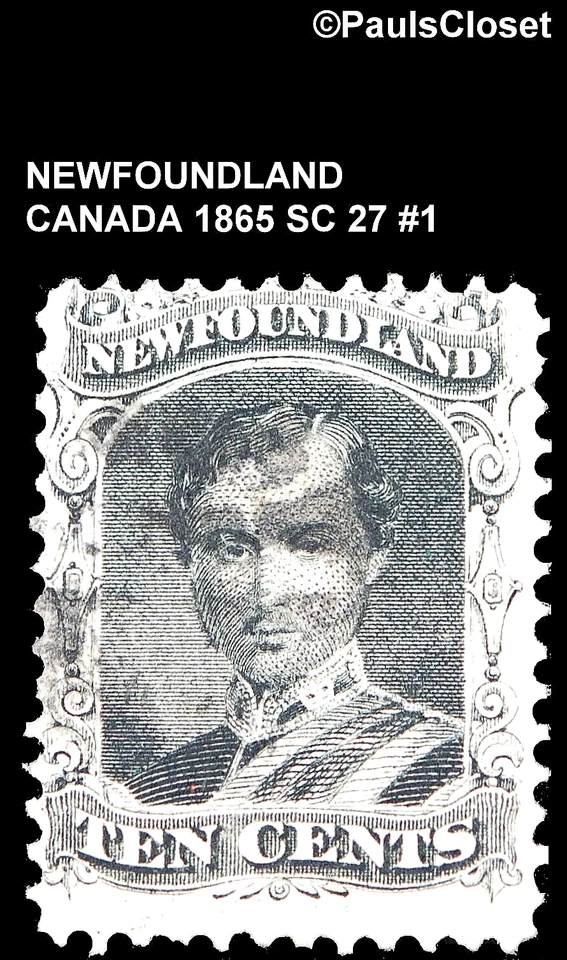 CANADA NEWFOUNDLAND  1865 SC 27 PRINCE ALBERT BLACK 10¢ UNG FINE #1 - Image 1 of 2