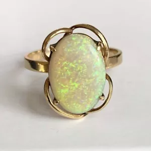 14ct Gold Natural Opal Ring 13 X 8mm Vintage 14k 585 Size O - Picture 1 of 12