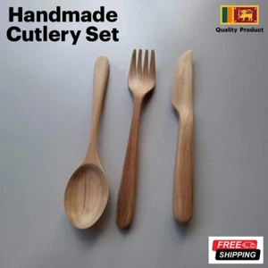 Ceylon Handmade Wooden Cutlery Set Reusable Breakfast Dinner Cutlery Utensils - Picture 1 of 6