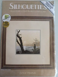 NEU, UNBENUTZT, SILHOUETTEN, SEPIA GETÖNT, GEZÄHLTES KREUZSTICH-SET, "ANGELN WEG". - Bild 1 von 2