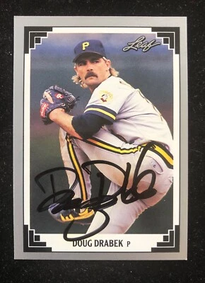 DOUG DRABEK 1991 LEAF AUTOGRAPHED SIGNED AUTO BASEBALL CARD 516 PIRATES - Image 1 of 2