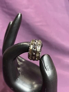 Modern Marcasite Glass Size 6 Ring Band Black Goth - Picture 1 of 3