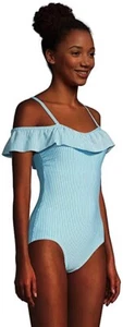 Lands End Women Tummy Control Off Shoulder Ruffle 1-Piece $70 Size 16 Tall 8B400 - Picture 1 of 4