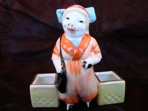 Senfkanne Salz Pfeffer Figur Schwein Schülerin Art Deco Stil - Deutscher Art Style - Bild 1 von 8