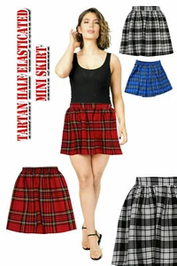 WOMENS LADIES TARTAN SKATER MINI SKIRT HALF ELASTICATED WAIST SIZE 8-14 - Picture 1 of 7