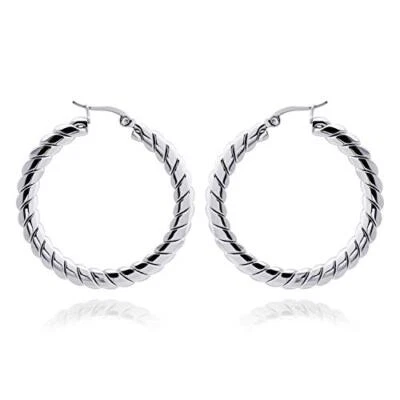 Pendientes de aro de acero inoxidable 555Jewelry grandes de alambre trenzado tejido con círculo para mujer Foto 1 de 4