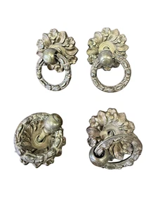 antique French classical empire federal round ring pulls floral 1810 brass fine - Picture 1 of 19