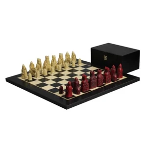 Isle of Lewis Chess Set I Ivory & Red Resin Chess Pieces 3.5 Inch and With Charc - Picture 1 of 9