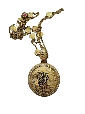 LAUREN G. ADAMS 18K GP CZ white ENAMEL 'HIDDEN HEART' STATION NECKLACE PENDANT - Image 1 of 4