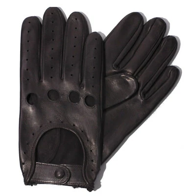 GUANTES DE CONDUCCIÓN DE COCHE DE CUERO NAPA OVEJA PIEL DE CORDERO REAL CHÓFER HOMBRE NEGRO BRONCEADO  Foto 1 de 4