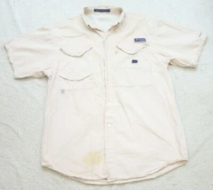 Medium Columbia PFG Short Sleeve White & Orange Fishing 2 Pocket Dress Shirt A28 - Picture 1 of 7