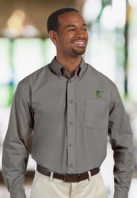 Camisa de vestir con botones de popelina masónica bordada con logotipo de Shriner para hombre Foto 1 de 2