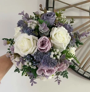 Bridal Posy Shape Natural Look bouquet. smokey lilac/purple lots of foliage - Picture 1 of 1