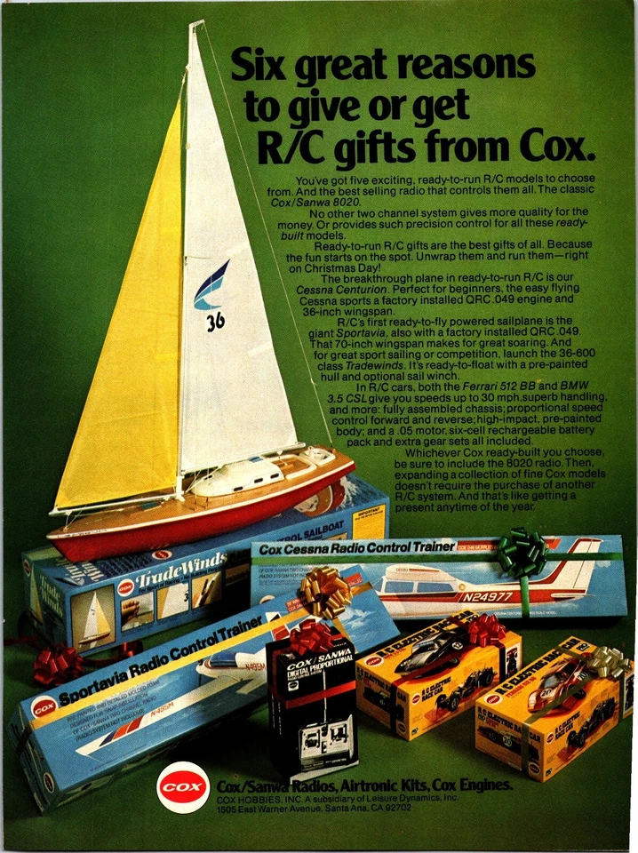 Cox RC Planes & Automobiles Vintage Print Ad Wall Decor Tradewinds - Image 1 of 1