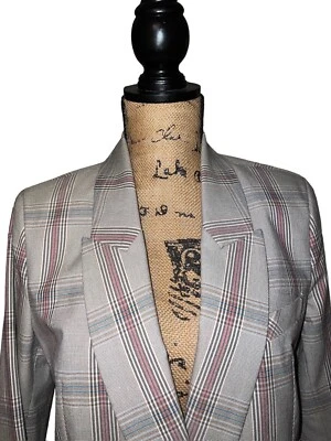 CABI GRAY PINK PLAID SLEUTH DOUBLE BREASTED BLAZER JACKET SZ 8 BARBIECORE - Image 1 of 4