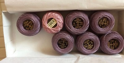 Box of Seven (7) Purple/Pink Anchor 100% Perle Cotton 8 Embroidery Floss Balls - Image 1 of 2