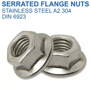 M3 M4 M5 M6 M8 M10 M12 M16 FLANGED NUTS SERRATED A2 STAINLESS STEEL DIN 6923 - Picture 1 of 1
