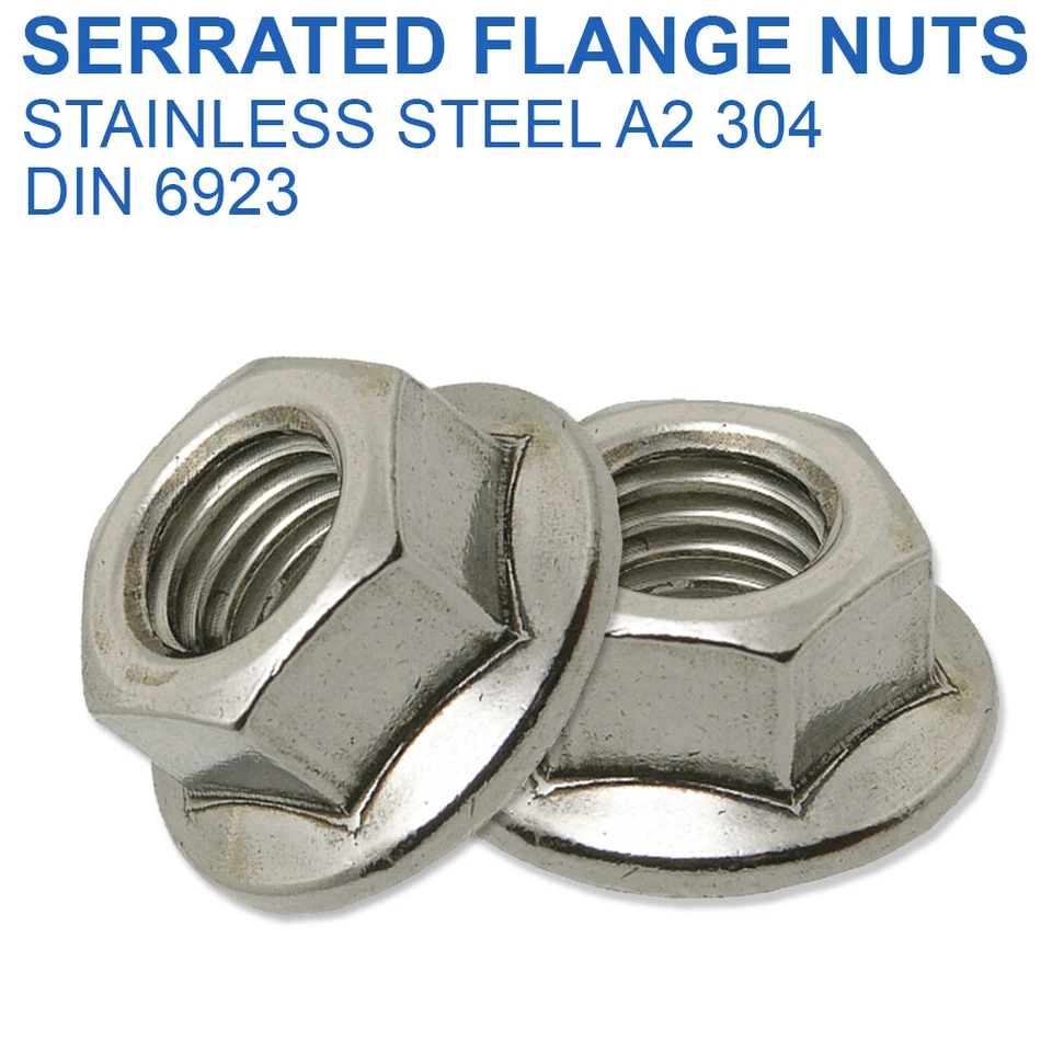 A2Z FAST M3 M4 M5 M6 M8 M10 M12 M16 FLANGED NUTS SERRATED A2 STAINLESS STEEL DIN 6923