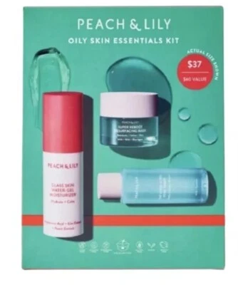 Peach & Lily Oily Skin Essentials Kit Toner Moisturizer Resurfacing Mask Set Nib - Image 1 of 4