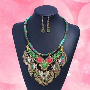 Fashion Vintage Trendy Jewelry Set Bib Necklace Earrings Set National Style - Picture 1 of 17