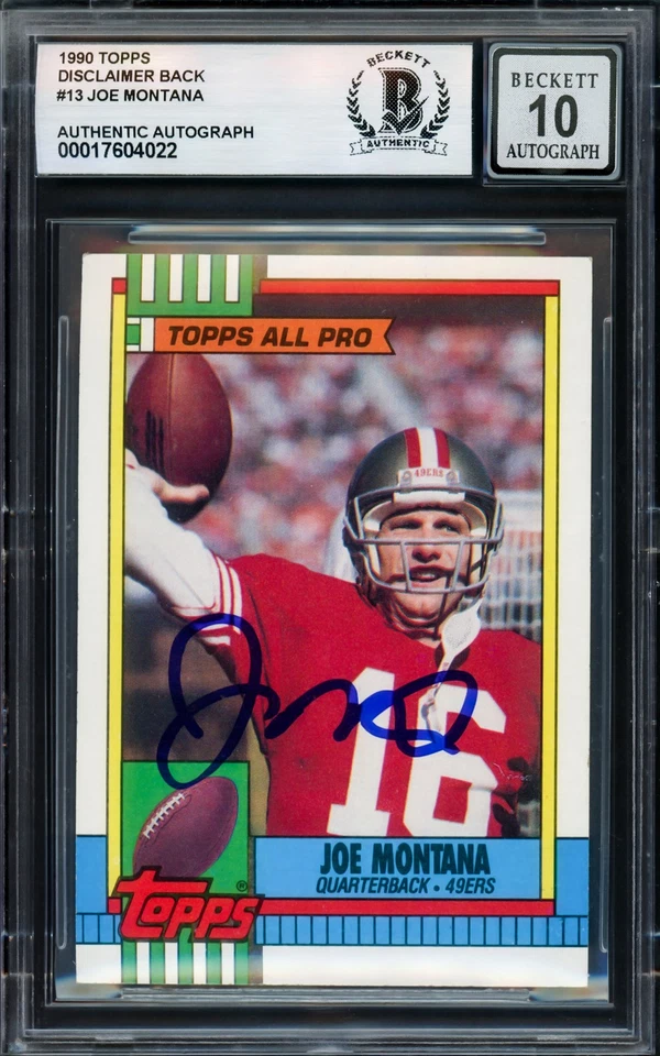 SALE! Joe Montana Auto 1990 Topps Card 13 San Francisco 49ers Auto GM 10 Beckett - Image 1 of 2