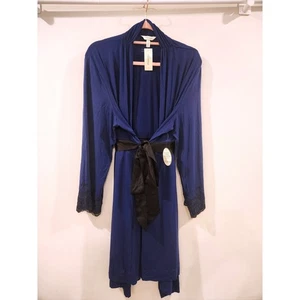 Accappatoio donna Soma L/XL corto blu medievale bordo in pizzo NUOVO - Foto 1 di 9