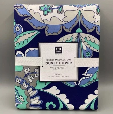 Funda nórdica floral medallón decorativo dormitorio adolescente Pottery Barn azul DOBLE  Foto 1 de 2