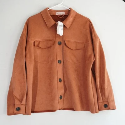Philosophy Woman Burnt Terracotta Faux Suede Shirt Jacket 1X Oversized Fall NWT - Image 1 of 4