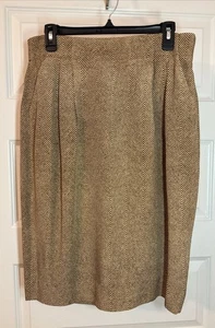 VTG Dana Buchman Tan Brown Herringbone Midi Skirt SZ 12 100% Silk Elastic Waist - Picture 1 of 17