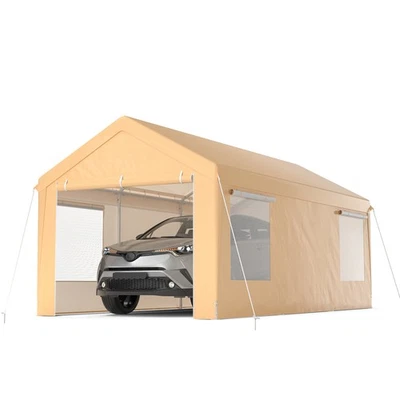 10x20 ft Heavy-Duty Steel Carport Car Canopy Shelter Sidewalls Tent Garage - Image 1 of 4