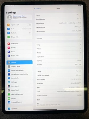 Apple iPad Pro 3rd Gen 256GB, 12.9 in Wi-Fi + Cellular-Space Gray-Grade D - Image 1 of 2