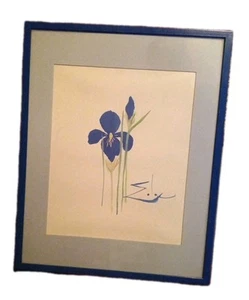 Blue Iris Lithograph By Eda Varricchio Matted Framed - Picture 1 of 6
