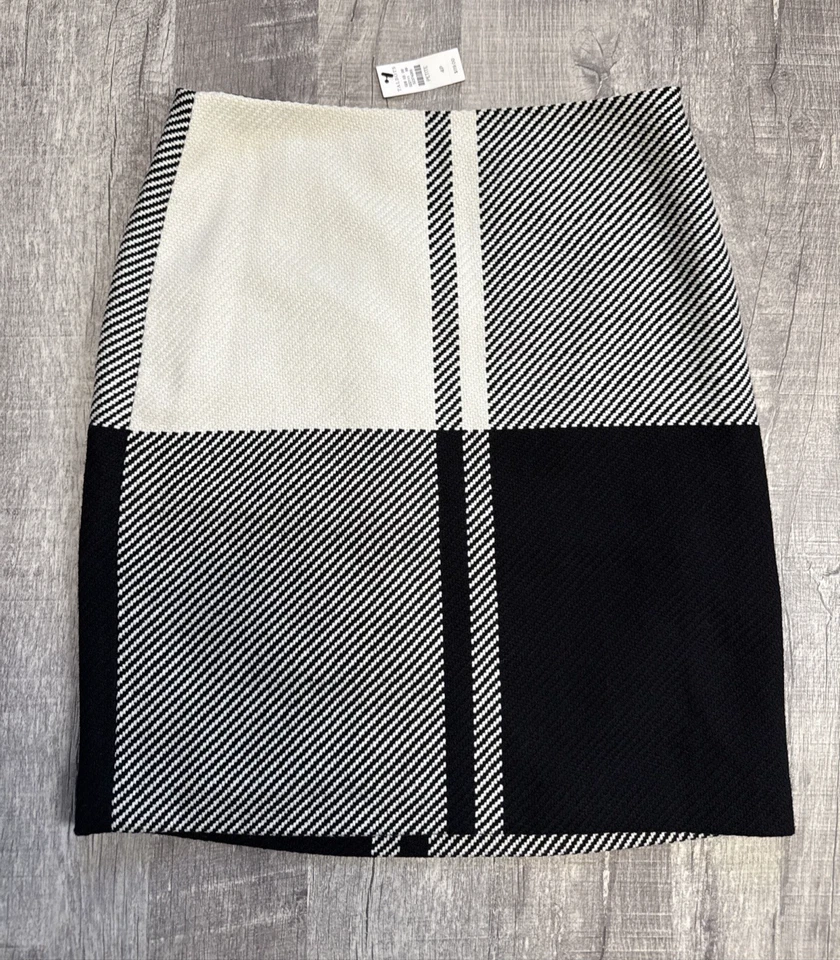 NUEVO CON ETIQUETAS Falda Geométrica Talbots Negra Blanca Mezcla Lana Cuadros Talla 4P Foto 1 de 4